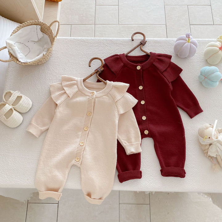 Baby knitted flying sleeve romper newborn onesie