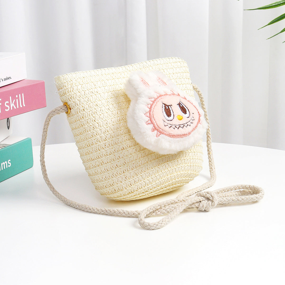 Cartoon cute monster Handmade Woven Straw Crossbody Bag