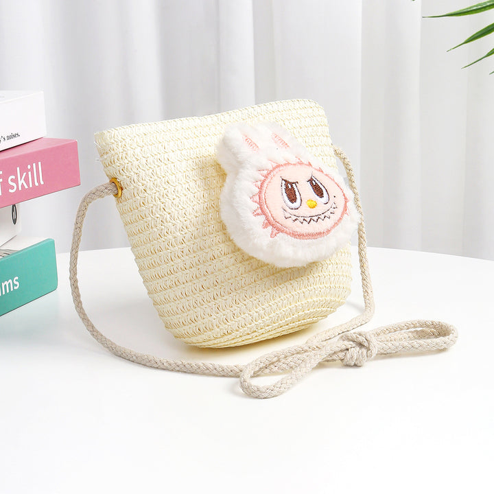 Cartoon cute monster Handmade Woven Straw Crossbody Bag