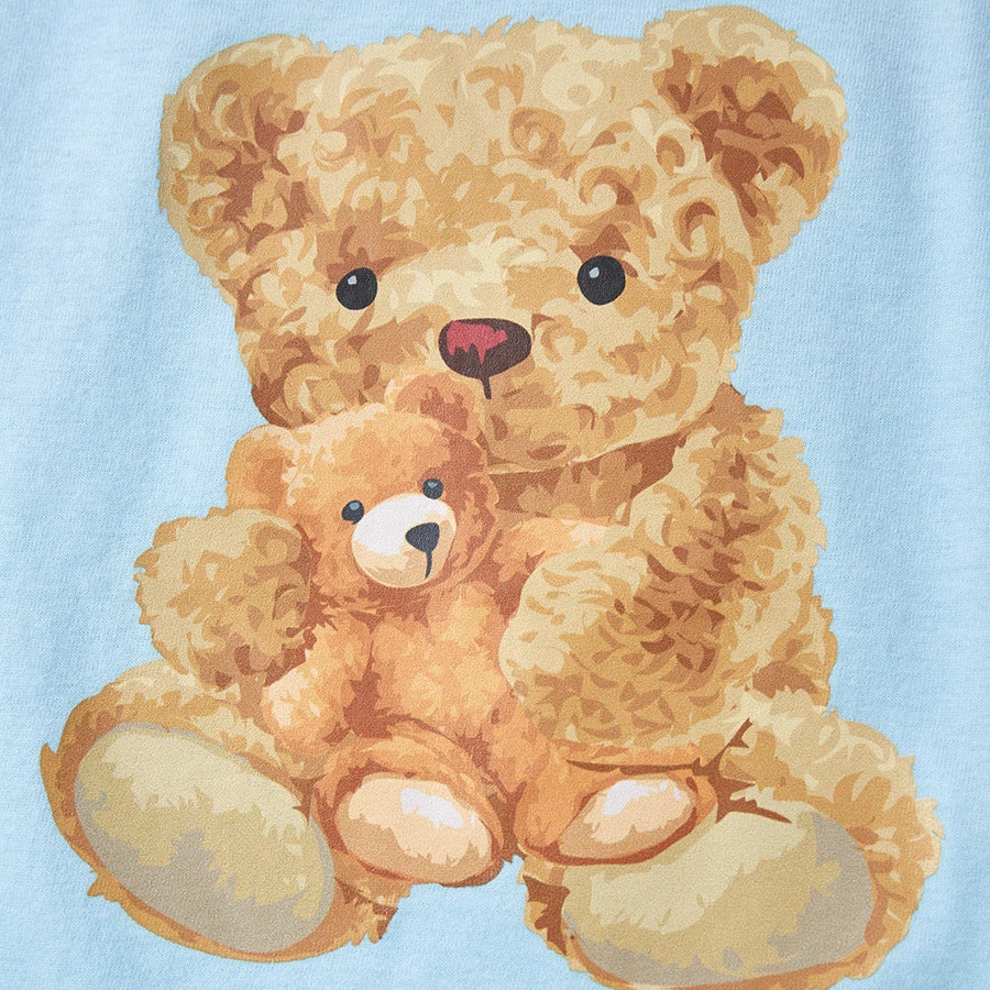 Boys' blue cotton T-shirt with bear printed