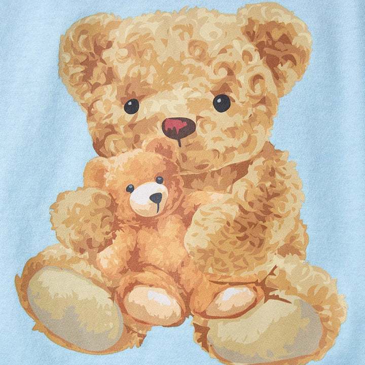 Boys' blue cotton T-shirt with bear printed