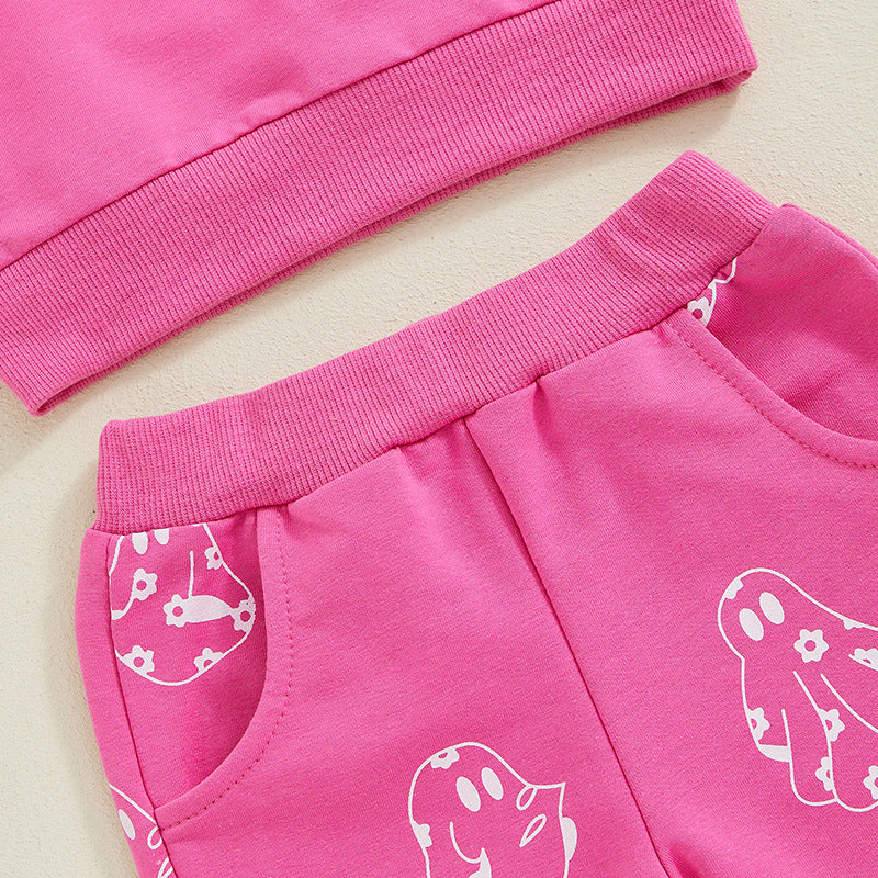 Halloween baby girl ghost print sweatshirt&pants 2pcs set