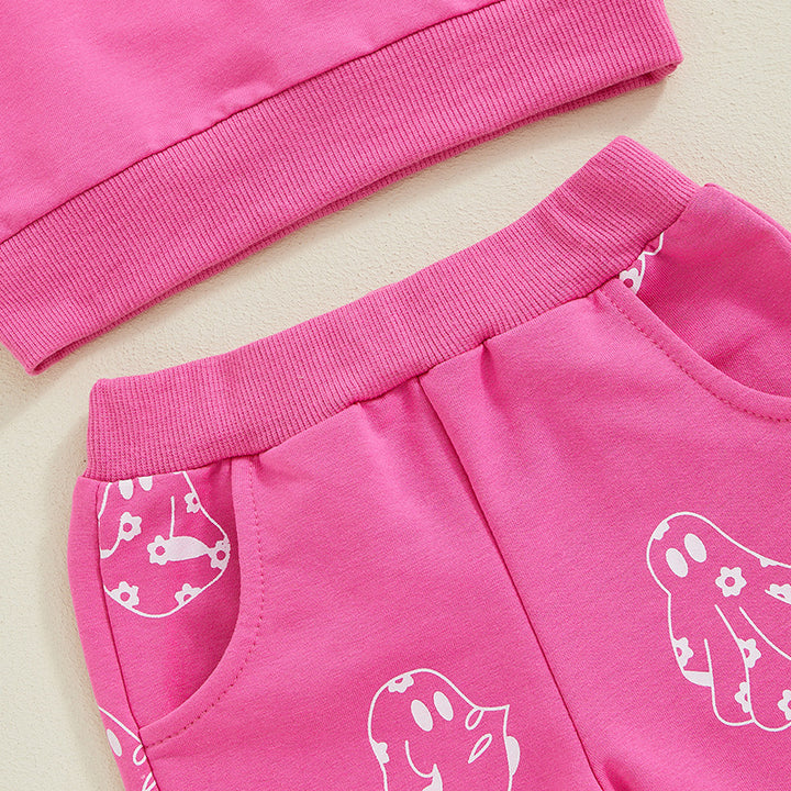 Halloween baby girl ghost print sweatshirt&pants 2pcs set