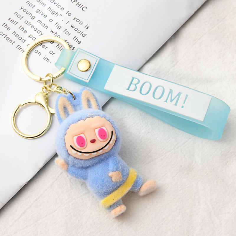 Flocking Yoga labubu keychain Labubu pendant cute gift