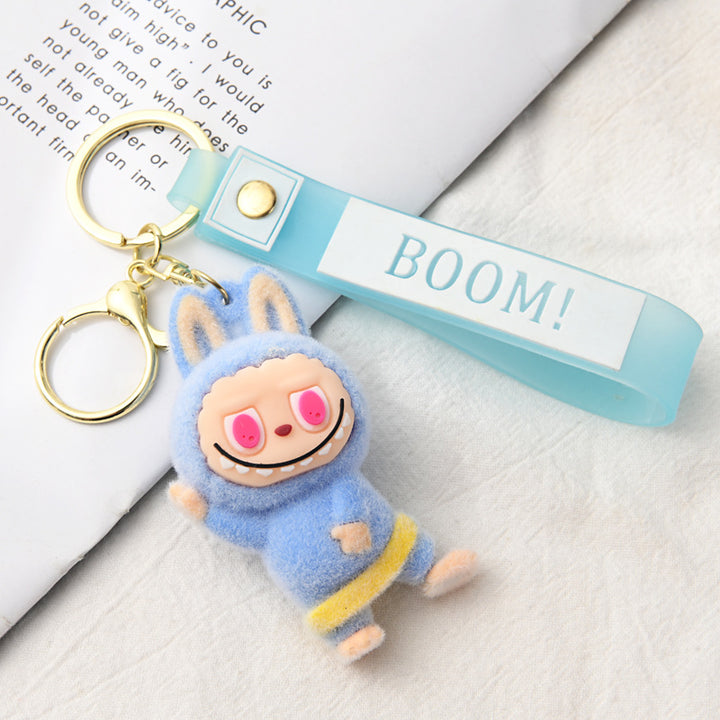 Flocking Yoga labubu keychain Labubu pendant cute gift