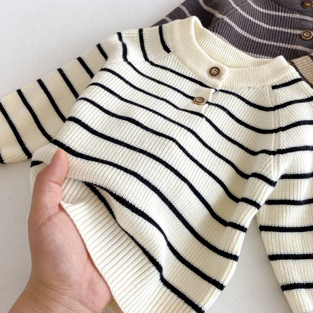 Baby knitted striped sweater&overalls 2PCS suit