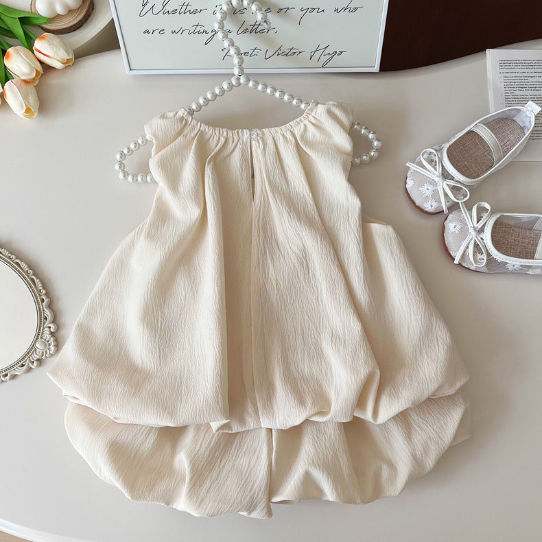 Girls bow-knot sleeveless dress sisters summer outfit