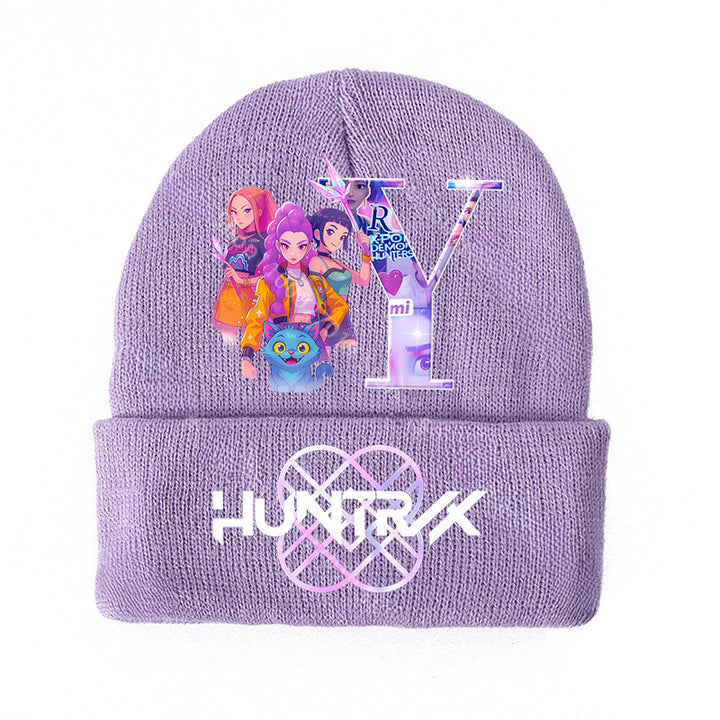 KPOP demon hunters Initials knitted purple beanie