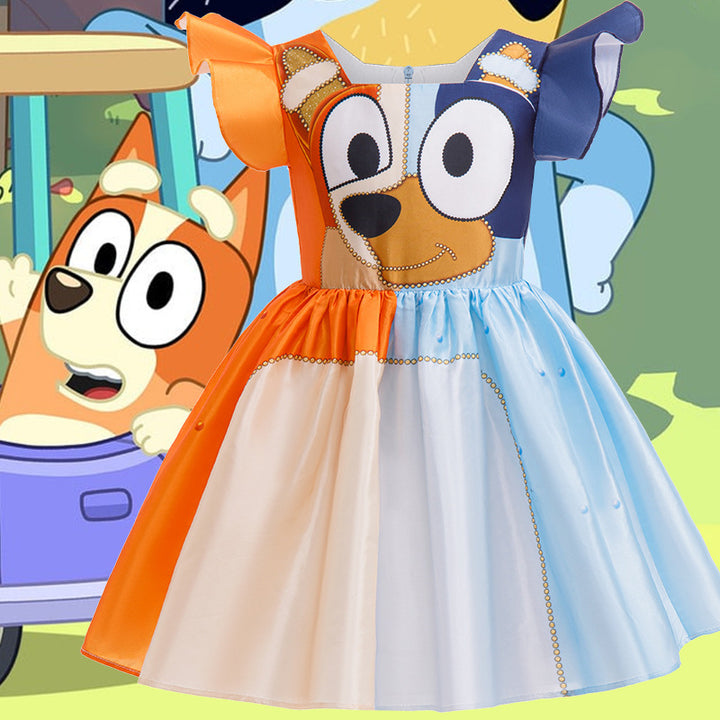 Girls' Bluey Cartoon inspired dress birthday dress