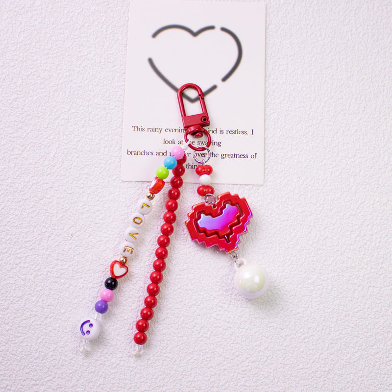 LOVE heart-shaped car keychain with sweet letter beads