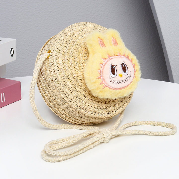 Cartoon cute monster Handmade Woven Straw Crossbody Bag