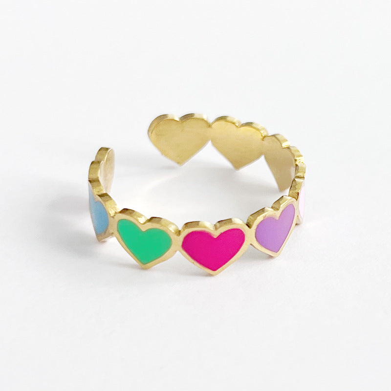 Colorful smiley flower adjustable titanium steel ring