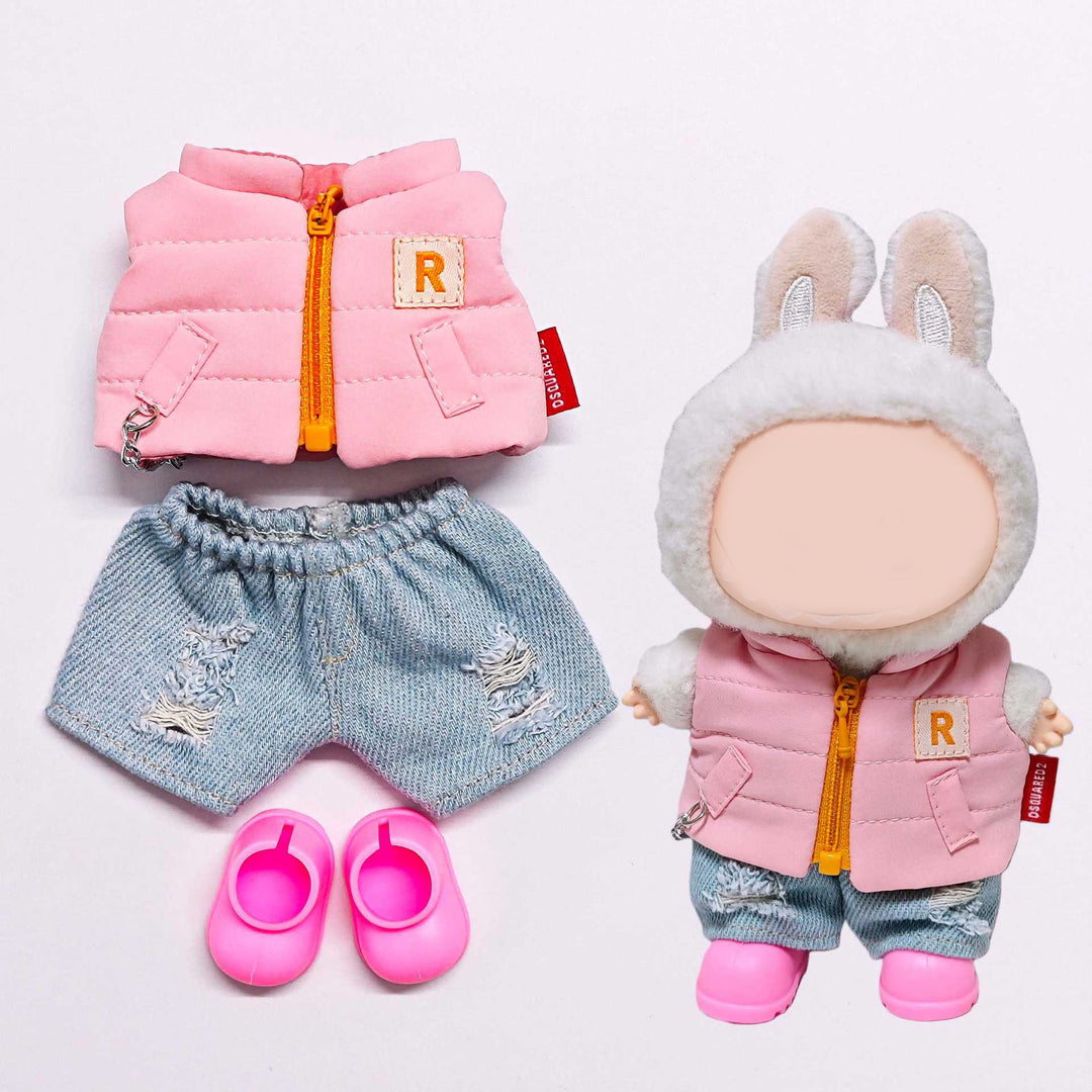 17cm dolls Down vest&jeans set doll clothes
