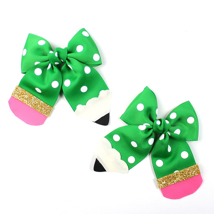 Back to school Polka dot Pencil bow hair clips