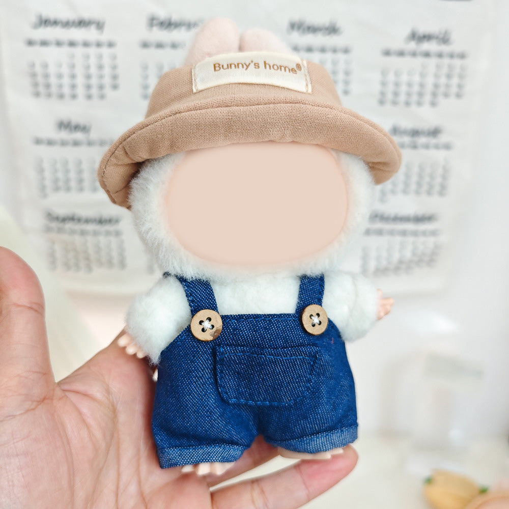 Labubu cute Straw hat&denim overalls set dolls clothes