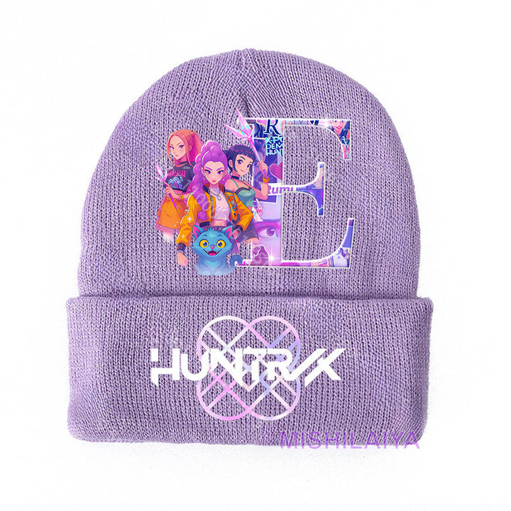 KPOP demon hunters Initials knitted purple beanie