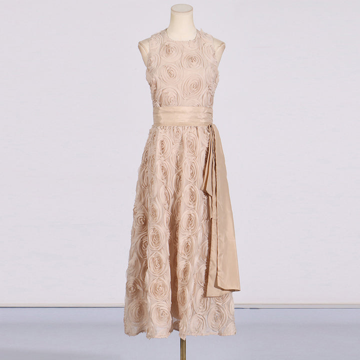 Retro round neck sleeveless 3D flower dress