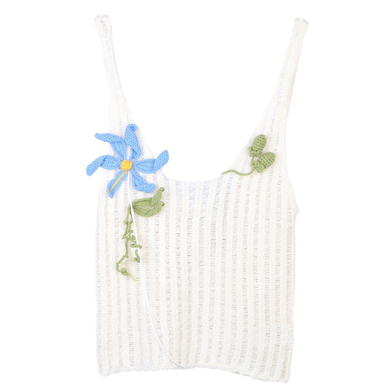 3D flower hollow knitted sleeveless camisole for women