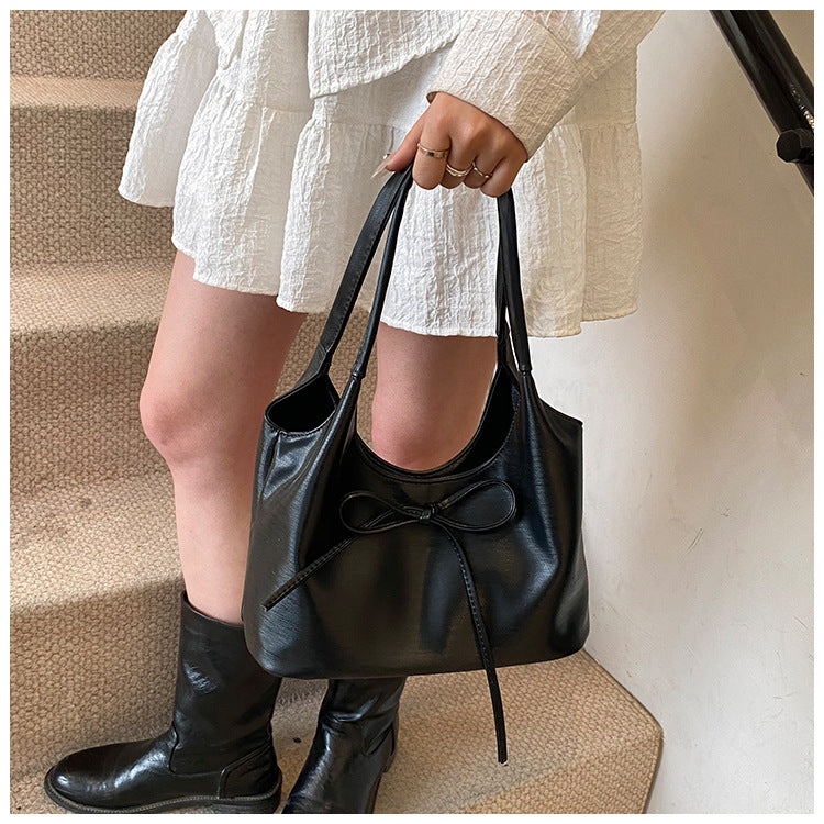 Bowknot PU leather large capacity shoulder bag