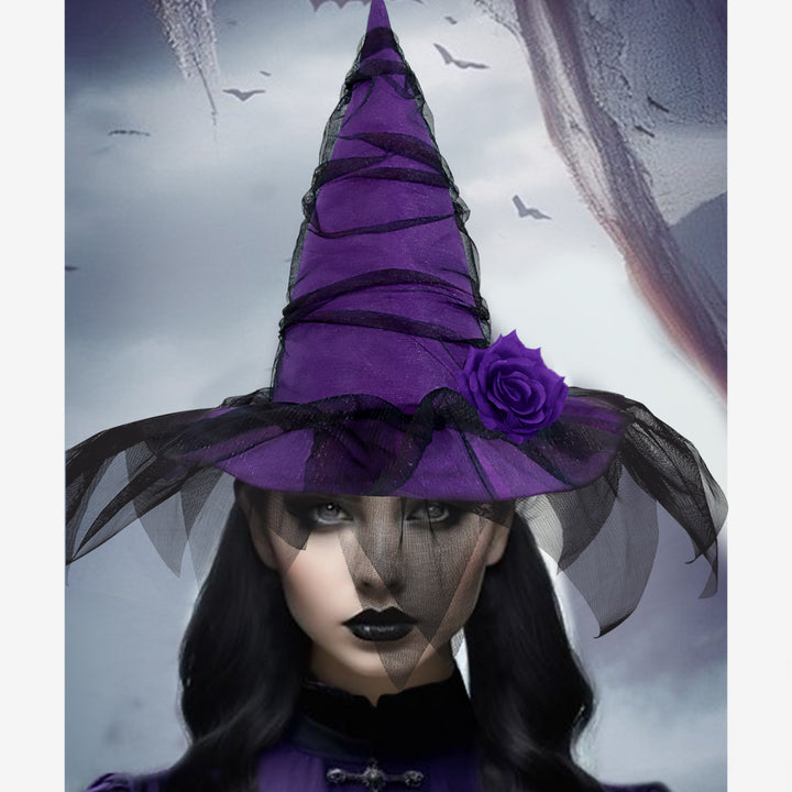 Halloween Mesh flower Witch Hat Halloween Party Witch Hat