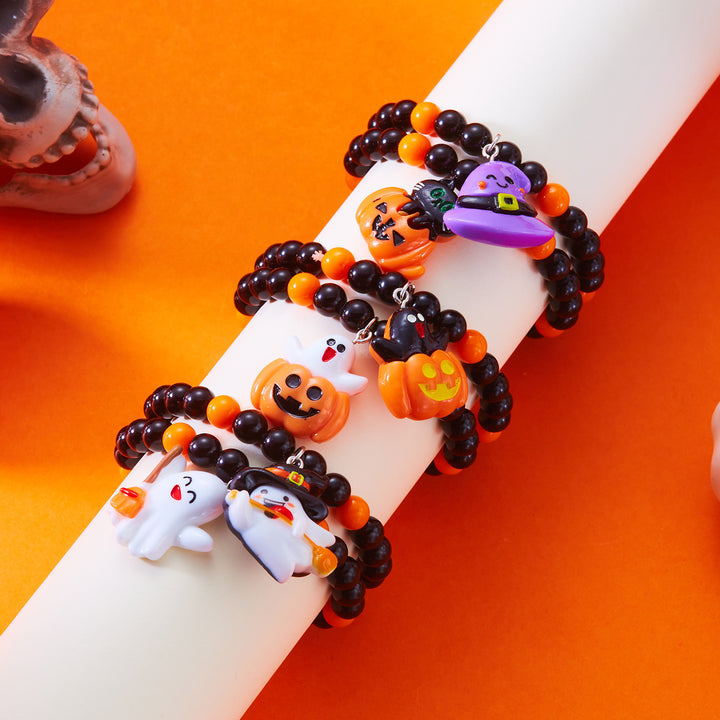 Halloween beaded pumpkin ghost layered bracelet
