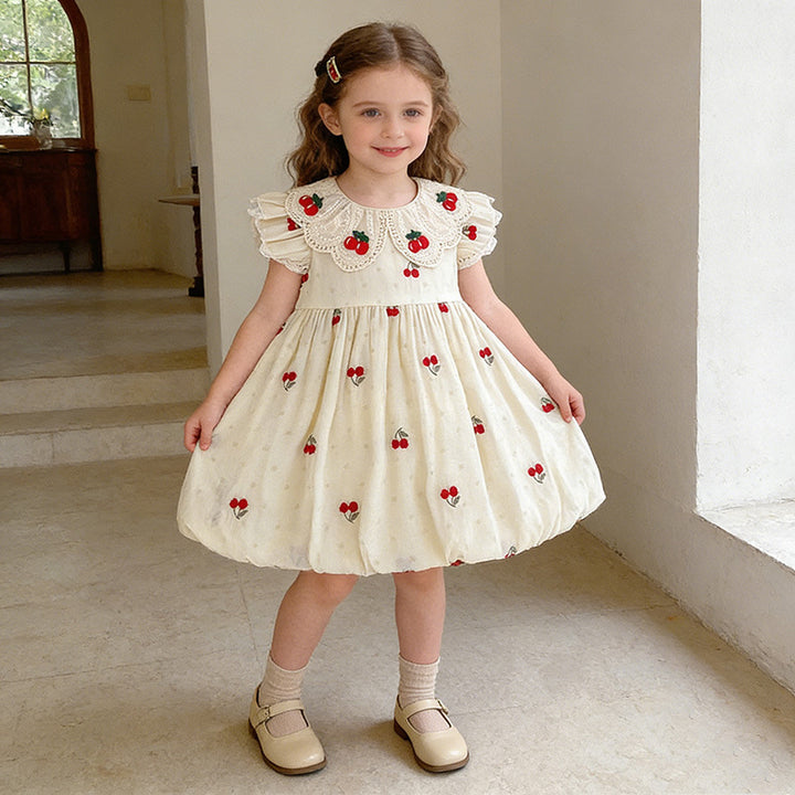 Girls' dress with cherry embroidery princess dress