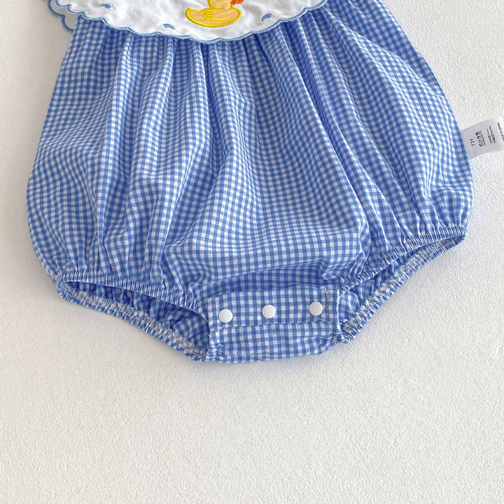 Baby girl summer cute duck blue plaid romper sleeveless bodysuit