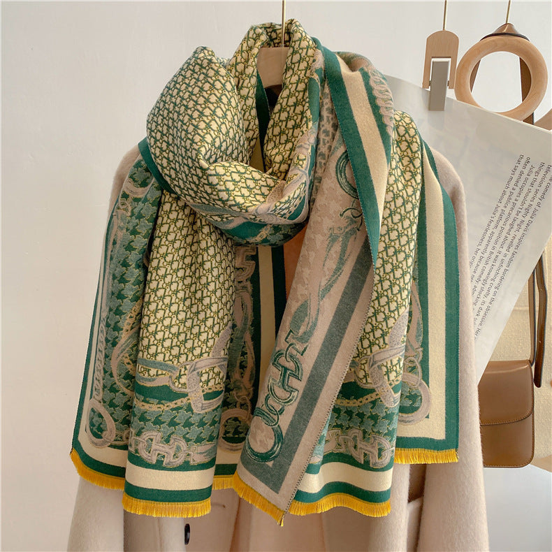 Imitation cashmere double-sided jacquard letter chain warm scarf