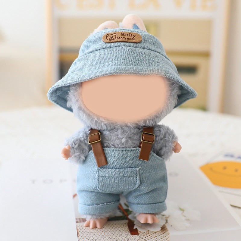 Summer Bucket hat &overalls set for labubu dolls clothes