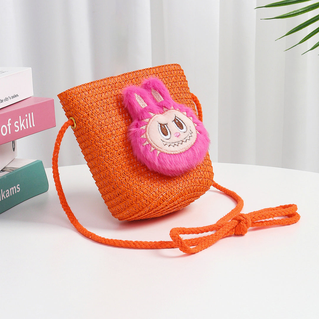 Cartoon cute monster Handmade Woven Straw Crossbody Bag