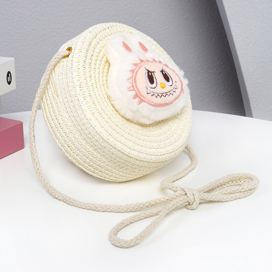 Cartoon cute monster Handmade Woven Straw Crossbody Bag