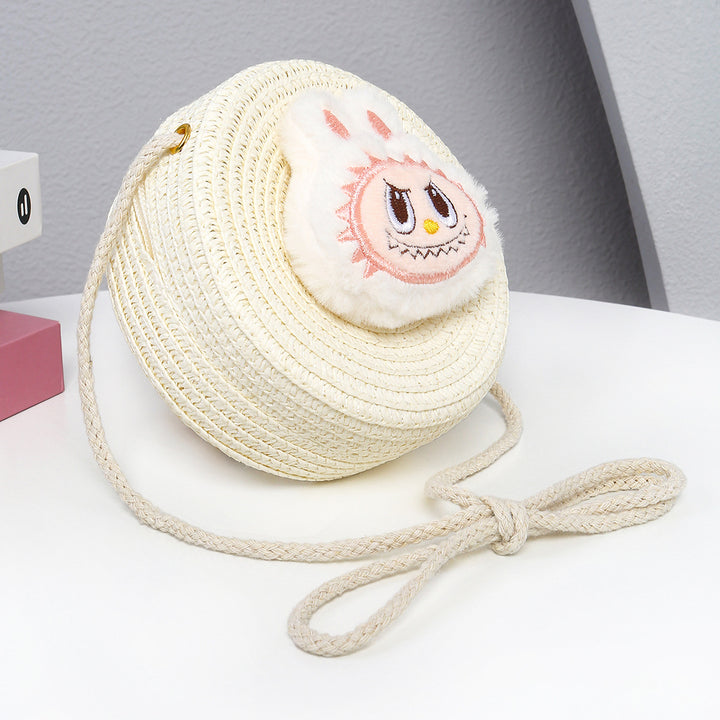 Cartoon cute monster Handmade Woven Straw Crossbody Bag