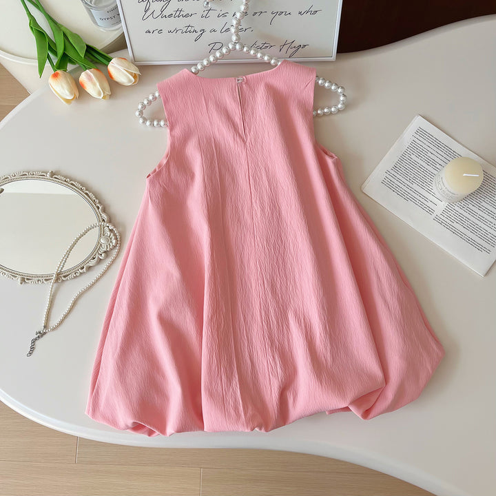 Girls bow-deco sleeveless pink dress for summer