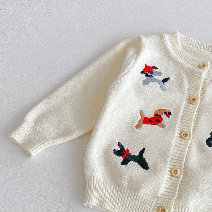 Baby puppy embroidered knitted cardigan sweater