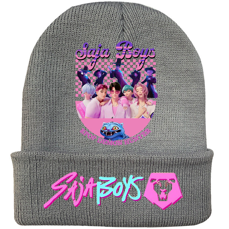 Kpop Demon Hunters knitted beanie hat-gray