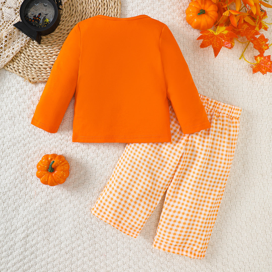 Baby boys Halloween embroidered top&plaid pant set