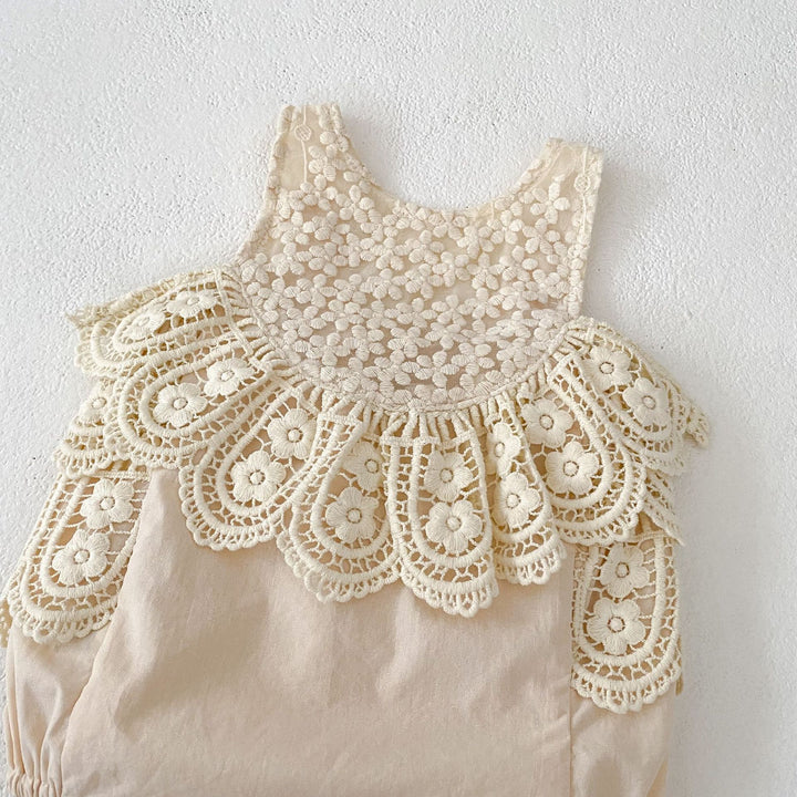Baby cotton suspender lace romper