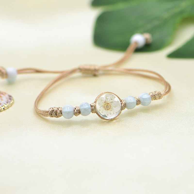 Handmade Dry Flower Bracelet Glass Ball Charm Bracelet