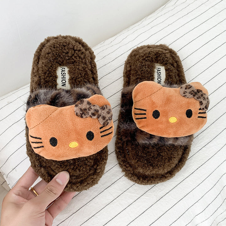Leopard  kitty plush home slippers furry slippers for girls