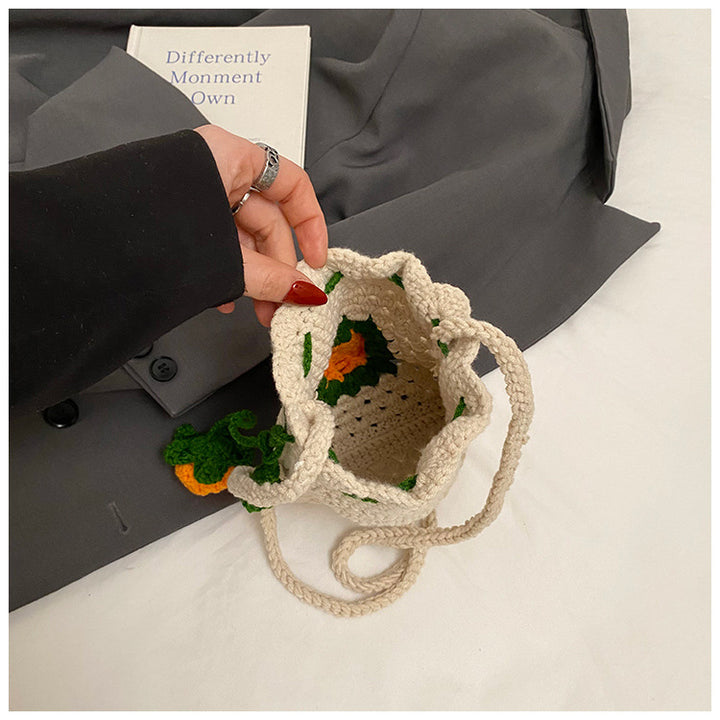 Hand-Crocheted flower Bucket crossbody Bag