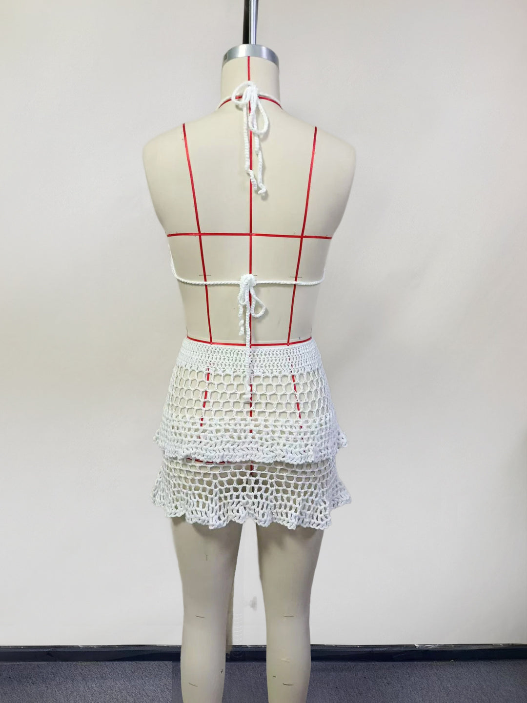 Women's Beach floral knitted bikini cover-up 2PCS skirt set