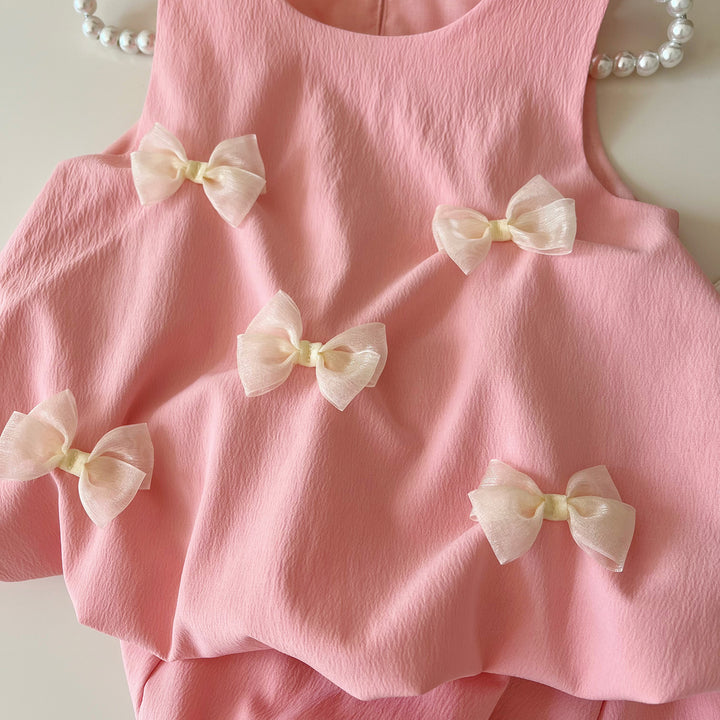 Girls bow-deco sleeveless pink dress for summer