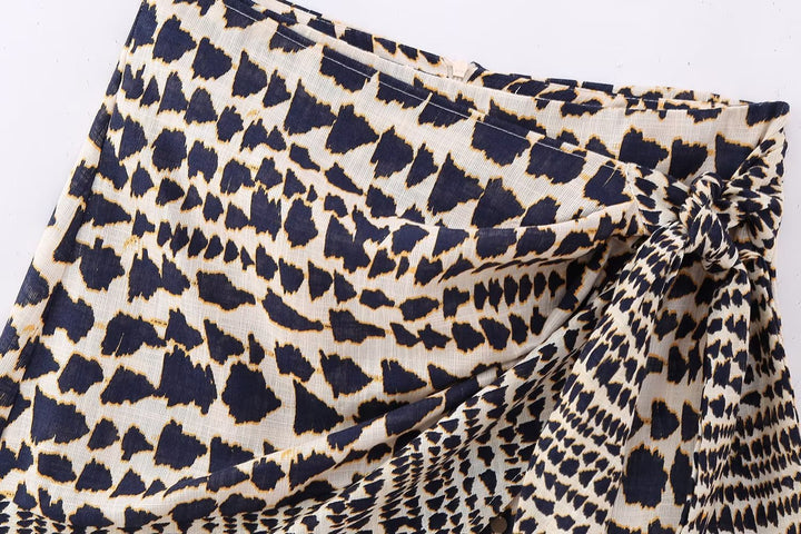 Leopard print double layer cross sexy mini skirt