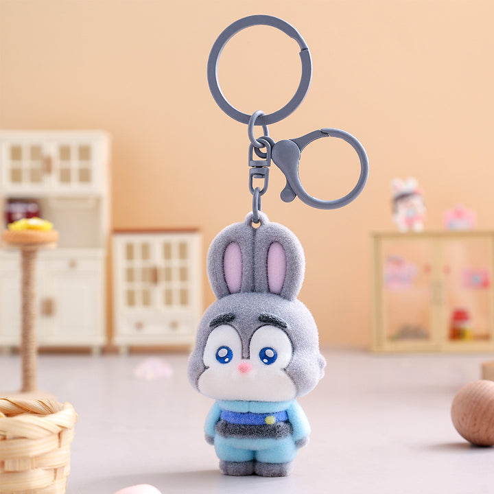 Labubu flocking keychain labubu pendant school gift
