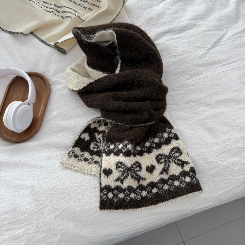 Bow Jacquard Warm Scarf