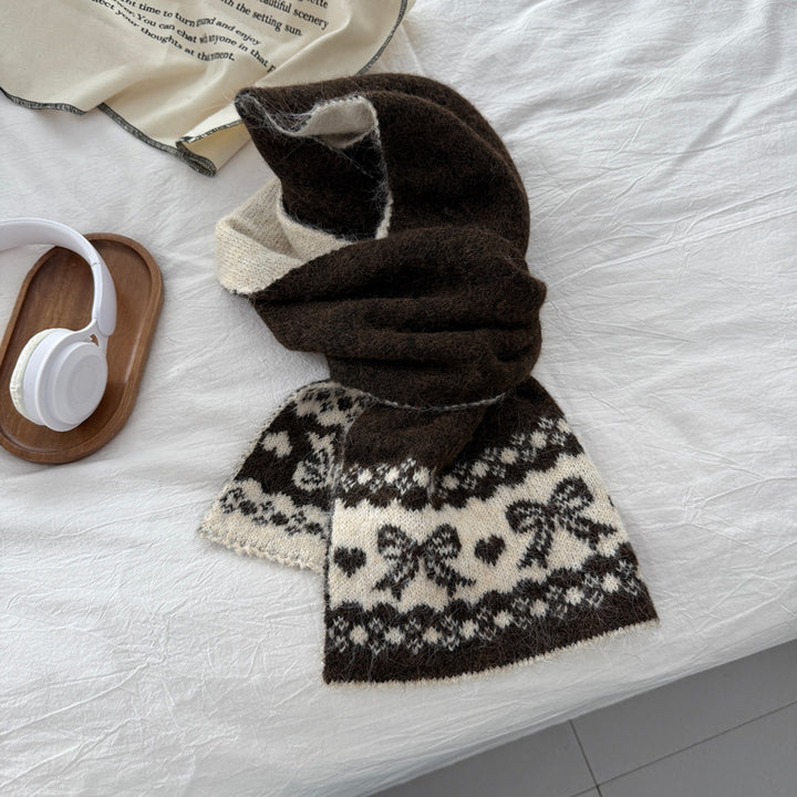 Bow Jacquard Warm Scarf