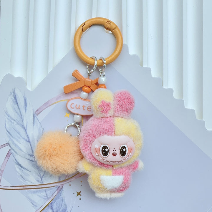 Flocked color-blocked bunny monster keychains Easter gift