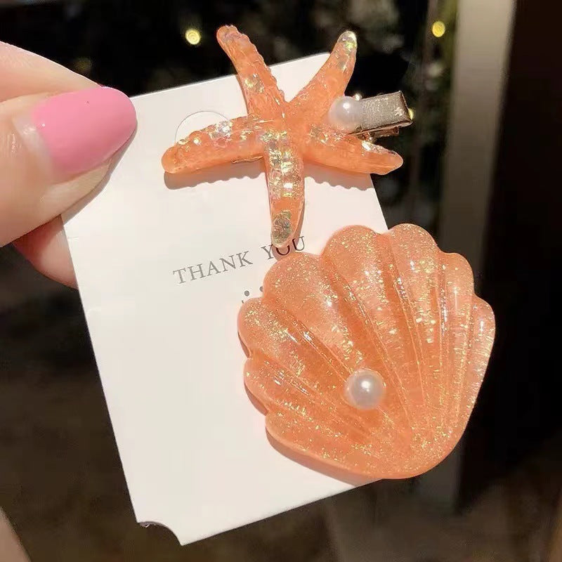Starfish shell glitter hair clip for beach seaside vacation