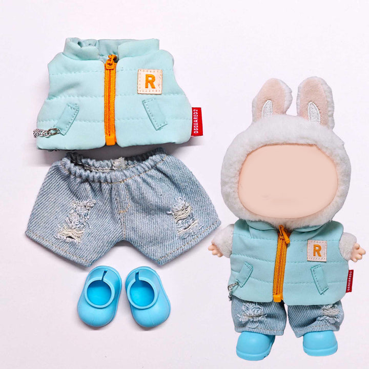 17cm dolls Down vest&jeans set doll clothes