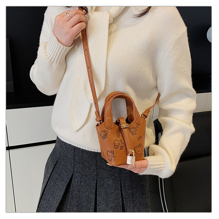 Girls Mini Bucket bag with Cute Kitten Print